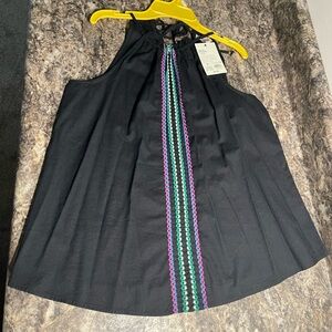 NWT Knox Rose sleeveless shirt, black with color stripe in center. 23” long